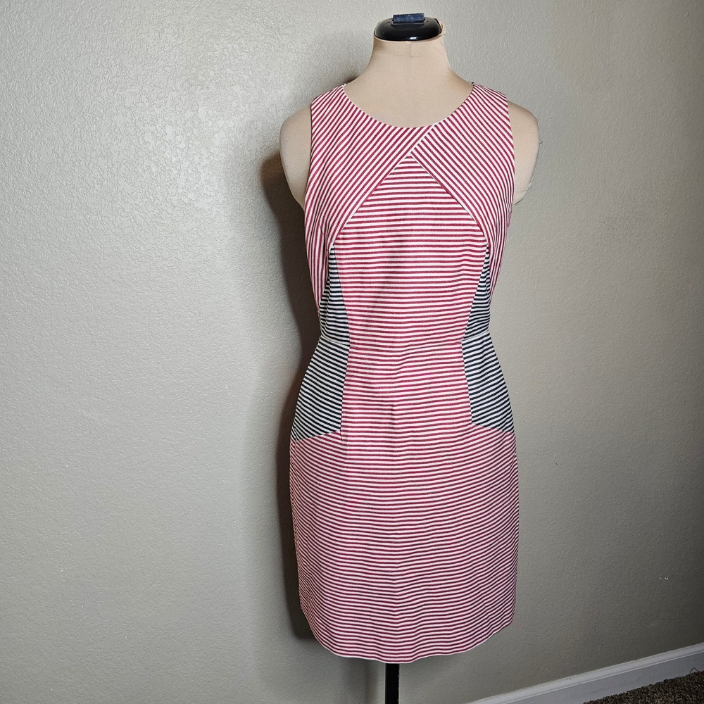 Hutch Red White Navy Blue Striped Colorblock Sheath Dress Size 6 Sleeveless